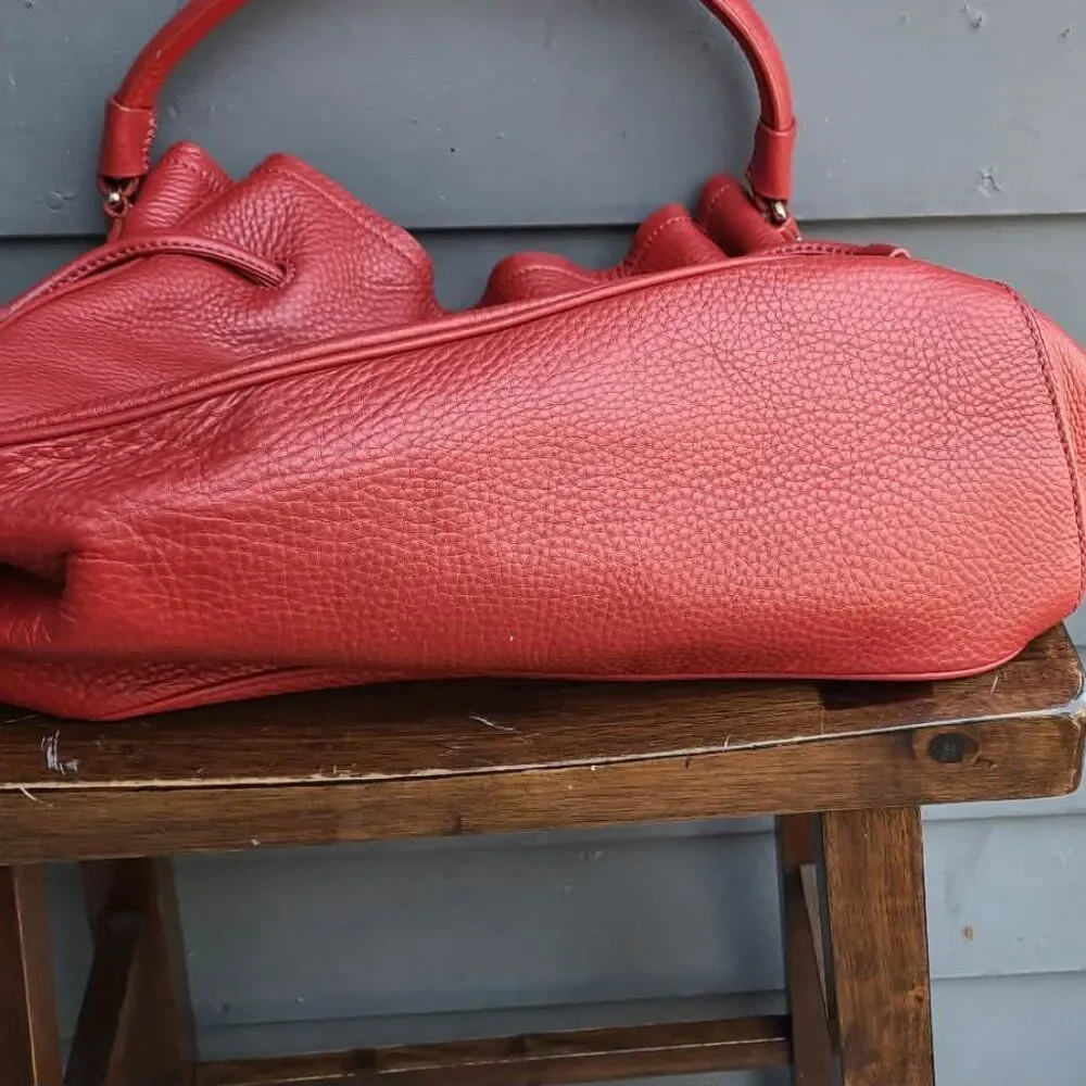 Cole Haan Denney Hobo Bucket Red Pebbled Leather Shoulder Bag